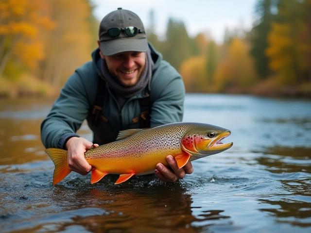 En gäst stolt visar upp en stor öring