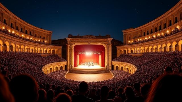 Amfiteatern i Verona upplyst under en operaföreställning